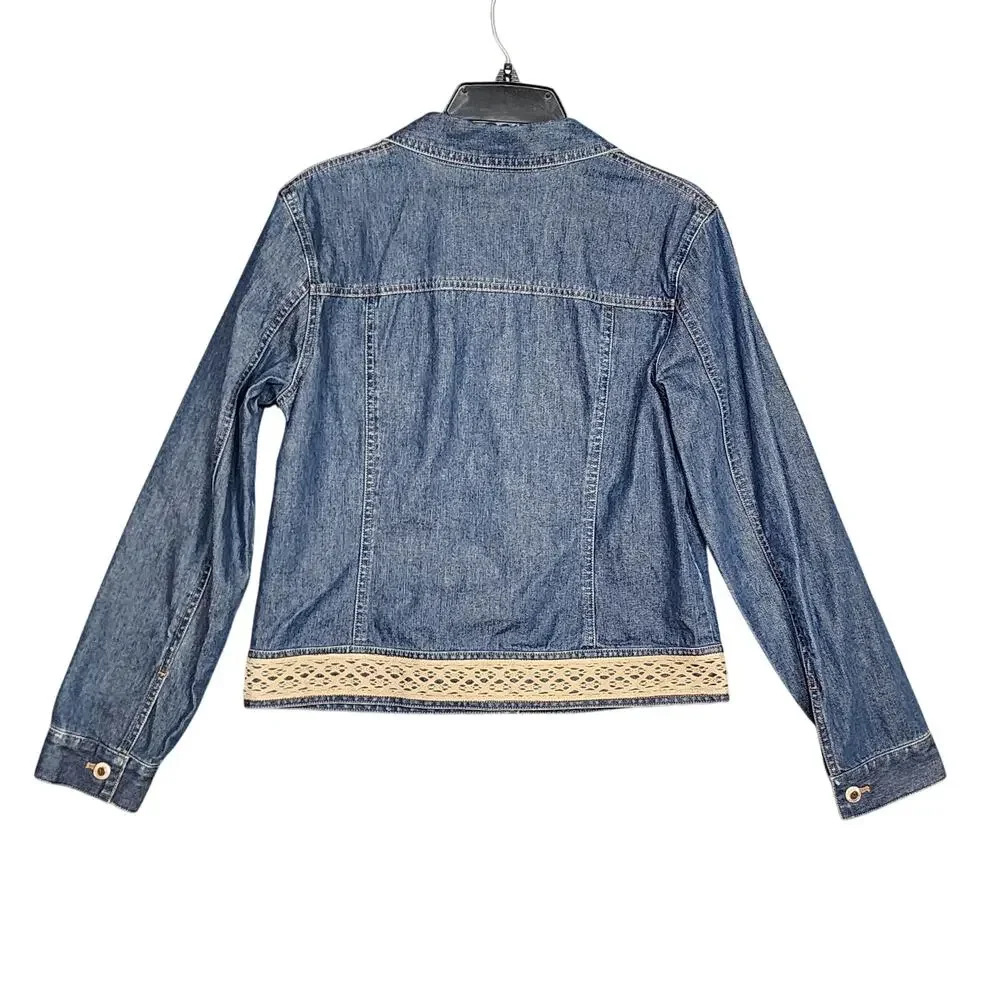 Ann Taylor Denim Jacket‎ Lace Hem Size Medium 100% Cotton